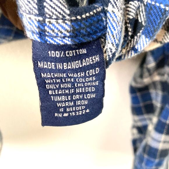 Rainforest Men's Heavyweight Flannel Shirt Size M Blue White Plaid Brown Trim - Picture 6 of 7